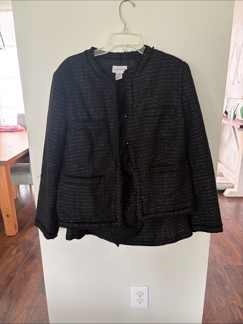 Jaclyn Smith Black Tweed Open-Front Blazer